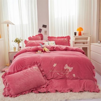 91家纺网 家纺一手货源 找家纺 （总）恒爱 2022秋冬新款A类宝宝绒蝴蝶结刺绣床单款四件套