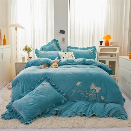 91家纺网 家纺一手货源 找家纺 （总）恒爱 2022秋冬新款A类宝宝绒蝴蝶结刺绣床单款四件套