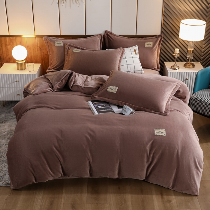 91家纺网 家纺一手货源 找家纺 优姿2022新款9斤重牛奶棉床裙款四件套 豆沙驼