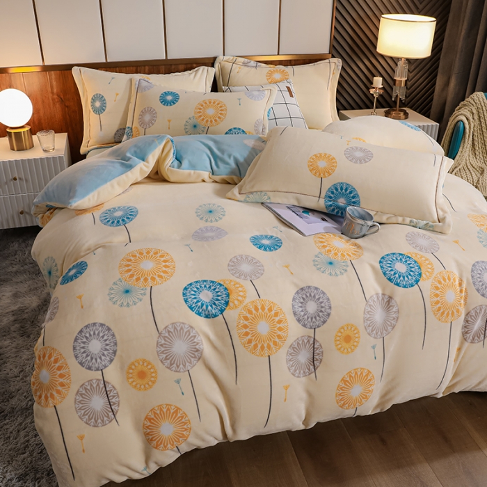 91家纺网 家纺一手货源 找家纺 优姿2022新款9斤重牛奶棉床裙款四件套 夏日幽香-米