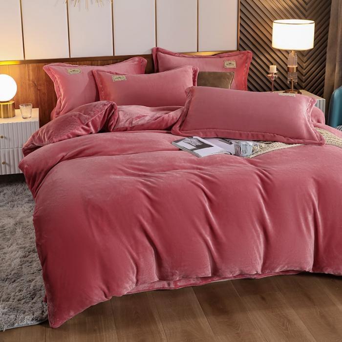 91家纺网 家纺一手货源 找家纺 优姿2022新款9斤重牛奶棉床裙款四件套 橡皮红