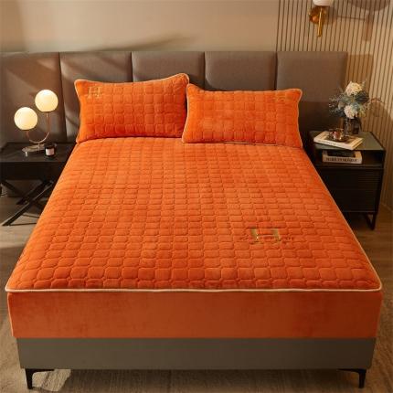恒爱2022秋冬新款A类牛奶绒刺绣夹棉单床笠--H系列格调橙