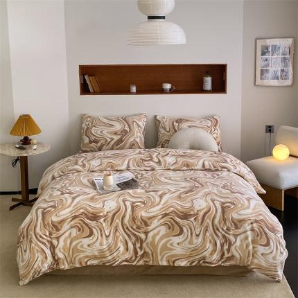 91家纺网 家纺一手货源 找家纺 798家纺 2022新款印花牛奶绒四件套 芋泥