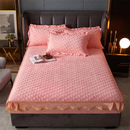 91家纺网 家纺一手货源 找家纺 恒爱 2022秋冬新款A类宝宝绒轻奢刺绣床笠 轻奢床笠香妃粉