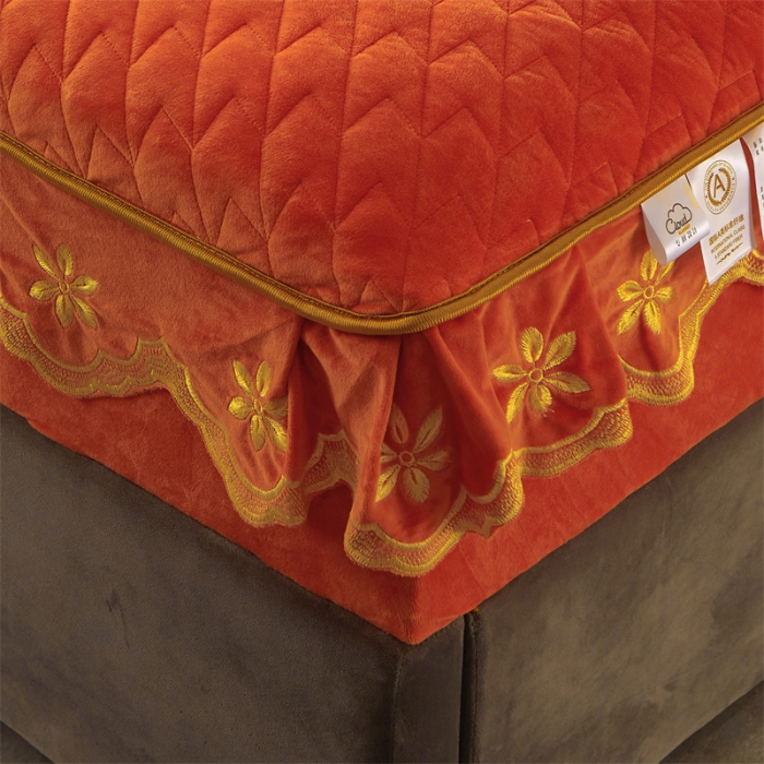 91家纺网 家纺一手货源 找家纺 恒爱 2022秋冬新款A类宝宝绒轻奢刺绣床笠 轻奢床笠爱玛橙