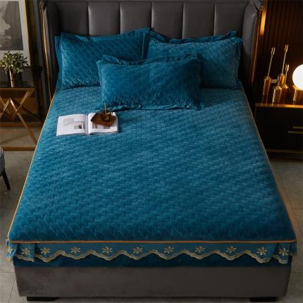 恒爱 2022秋冬新款A类宝宝绒轻奢刺绣床笠 轻奢床笠宾利蓝