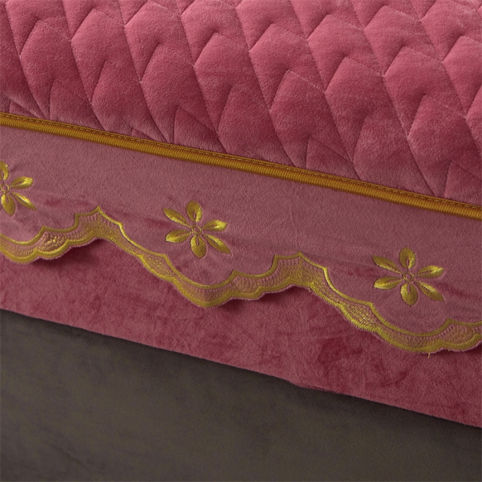 91家纺网 家纺一手货源 找家纺 恒爱 2022秋冬新款A类宝宝绒轻奢刺绣床笠 轻奢床笠豆沙红