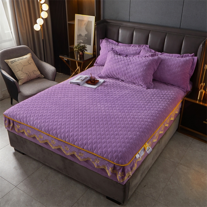 91家纺网 家纺一手货源 找家纺 恒爱 2022秋冬新款A类宝宝绒轻奢刺绣床笠 轻奢床笠豆沙紫