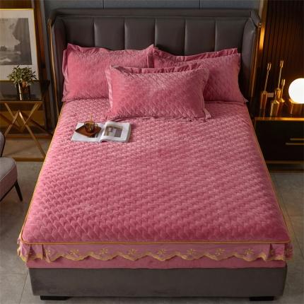 恒爱 2022秋冬新款A类宝宝绒轻奢刺绣床笠 轻奢床笠豆沙红