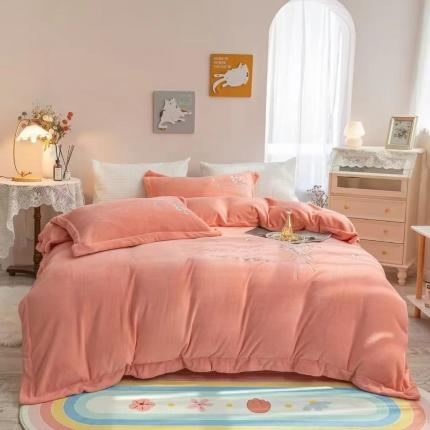 绒博士新款秋冬220g法莱水晶魔法四件套-倾城之恋 粉色