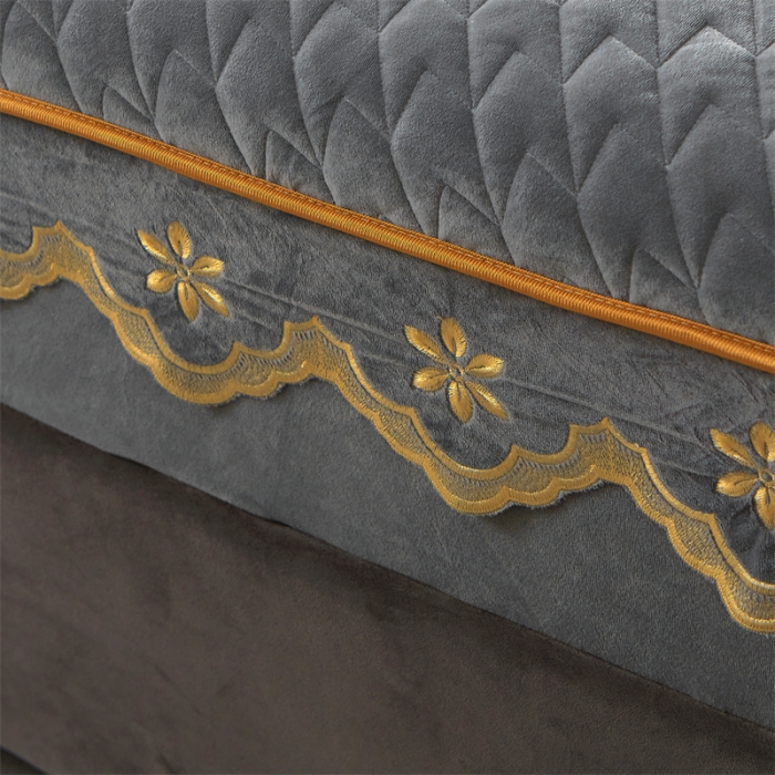 91家纺网 家纺一手货源 找家纺 恒爱 2022秋冬新款A类宝宝绒轻奢刺绣床笠 轻奢床笠高级灰