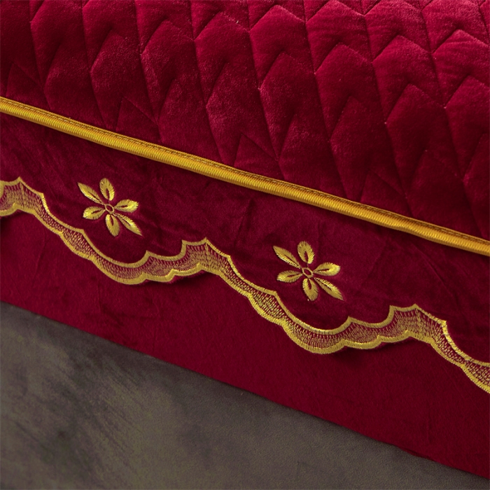 91家纺网 家纺一手货源 找家纺 恒爱 2022秋冬新款A类宝宝绒轻奢刺绣床笠 轻奢床笠酒红