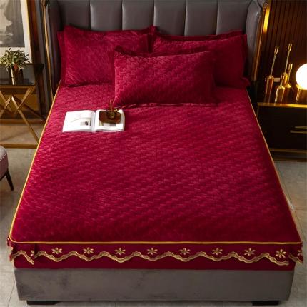 恒爱 2022秋冬新款A类宝宝绒轻奢刺绣床笠 轻奢床笠酒红