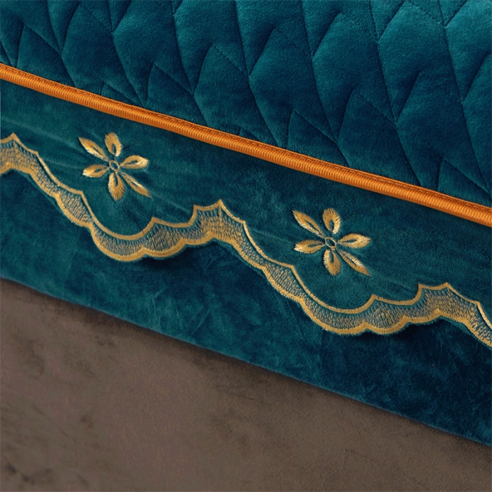 91家纺网 家纺一手货源 找家纺 恒爱 2022秋冬新款A类宝宝绒轻奢刺绣床笠 轻奢床笠孔雀绿