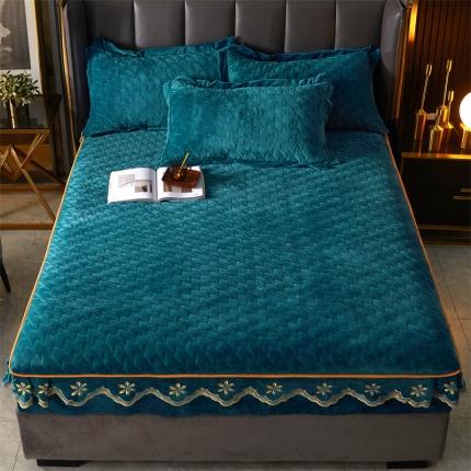 恒爱 2022秋冬新款A类宝宝绒轻奢刺绣床笠 轻奢床笠孔雀绿