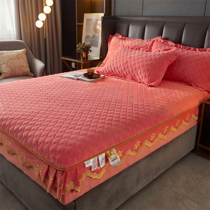 91家纺网 家纺一手货源 找家纺 恒爱 2022秋冬新款A类宝宝绒轻奢刺绣床笠 轻奢床笠梦想粉