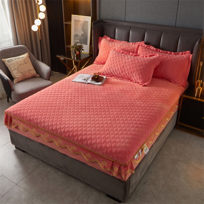 91家纺网 家纺一手货源 找家纺 恒爱 2022秋冬新款A类宝宝绒轻奢刺绣床笠 轻奢床笠梦想粉