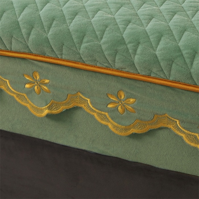 91家纺网 家纺一手货源 找家纺 恒爱 2022秋冬新款A类宝宝绒轻奢刺绣床笠 轻奢床笠抹茶绿