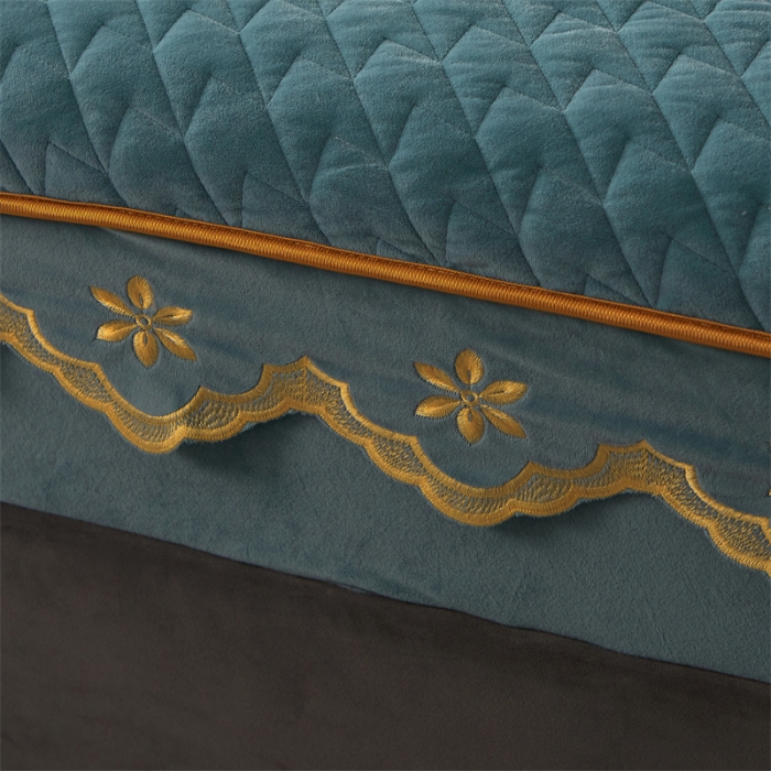 91家纺网 家纺一手货源 找家纺 恒爱 2022秋冬新款A类宝宝绒轻奢刺绣床笠 轻奢床笠浅灰蓝