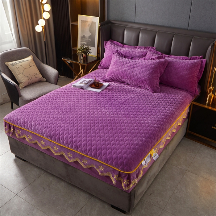 91家纺网 家纺一手货源 找家纺 恒爱 2022秋冬新款A类宝宝绒轻奢刺绣床笠 轻奢床笠香芋紫