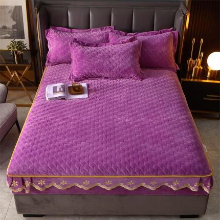 恒爱 2022秋冬新款A类宝宝绒轻奢刺绣床笠 轻奢床笠香芋紫