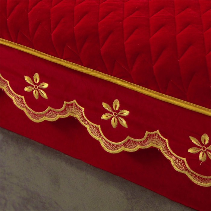 91家纺网 家纺一手货源 找家纺 恒爱 2022秋冬新款A类宝宝绒轻奢刺绣床笠 轻奢床笠中国红