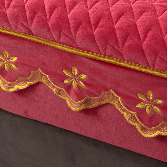 91家纺网 家纺一手货源 找家纺 恒爱 2022秋冬新款A类宝宝绒轻奢刺绣床笠 轻奢床笠砖红