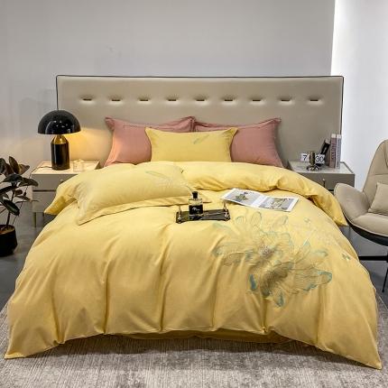 91家纺网 家纺一手货源 找家纺 （总）涵宸 2022新款全棉铂金磨毛刺绣四件套-篱园系列