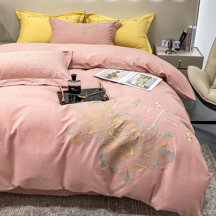 91家纺网 家纺一手货源 找家纺 （总）涵宸 2022新款全棉铂金磨毛刺绣四件套-篱园系列