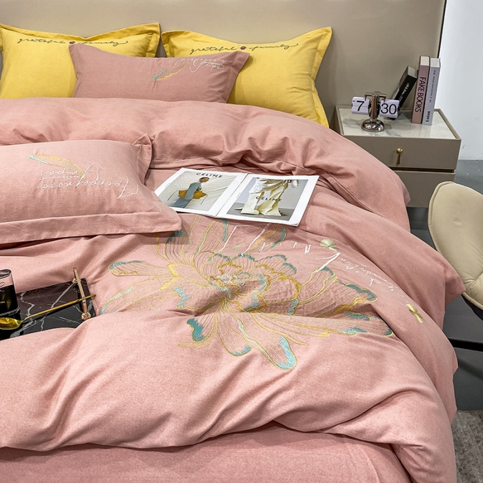 91家纺网 家纺一手货源 找家纺 （总）涵宸 2022新款全棉铂金磨毛刺绣四件套-篱园系列