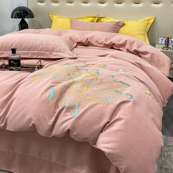 91家纺网 家纺一手货源 找家纺 （总）涵宸 2022新款全棉铂金磨毛刺绣四件套-篱园系列