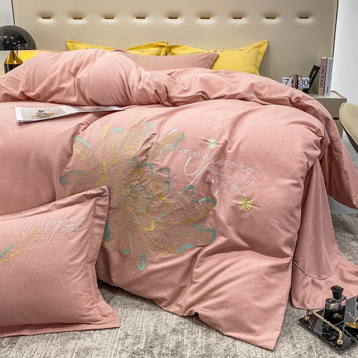 91家纺网 家纺一手货源 找家纺 （总）涵宸 2022新款全棉铂金磨毛刺绣四件套-篱园系列