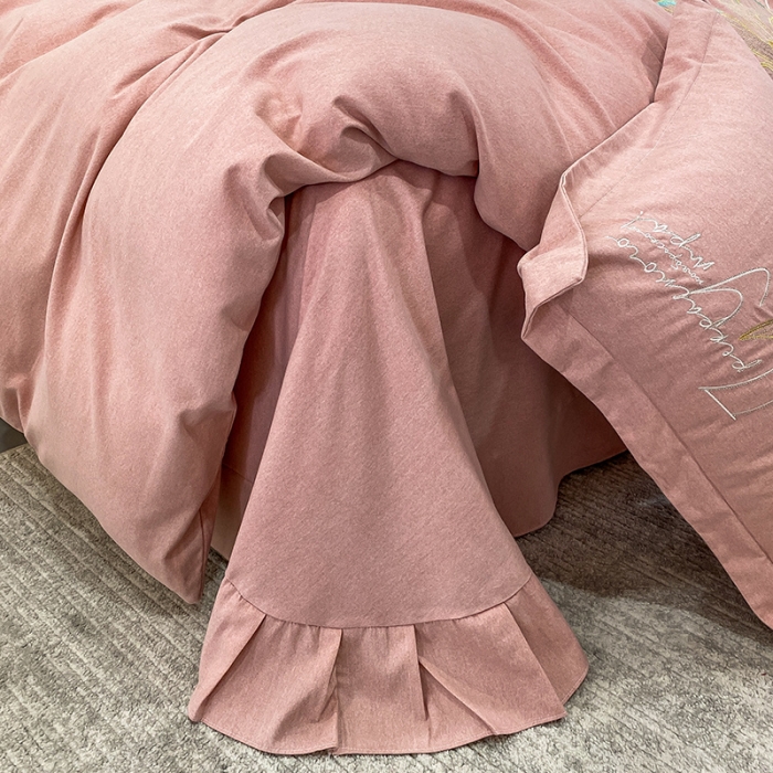 91家纺网 家纺一手货源 找家纺 涵宸 2022新款全棉铂金磨毛刺绣四件套-篱园系列 篱园-蜜桃玉