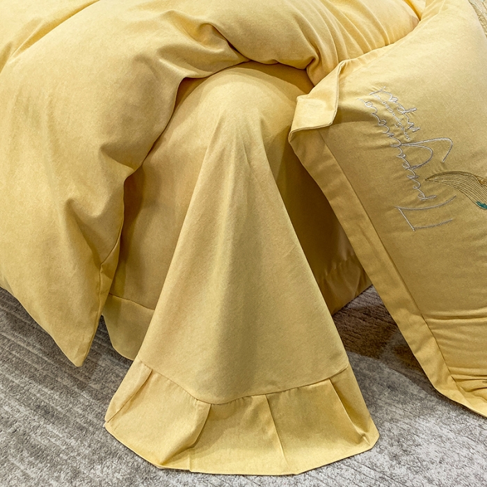 91家纺网 家纺一手货源 找家纺 涵宸 2022新款全棉铂金磨毛刺绣四件套-篱园 篱园-气质黄