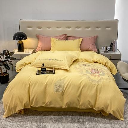 91家纺网 家纺一手货源 找家纺 （总）涵宸 2022新款全棉铂金磨毛刺绣四件套-月息系列