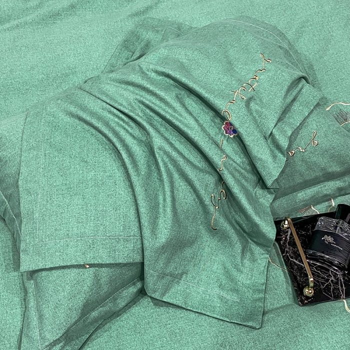 91家纺网 家纺一手货源 找家纺 涵宸 2022新款全棉铂金磨毛刺绣四件套-月息系列 月息-橄榄绿