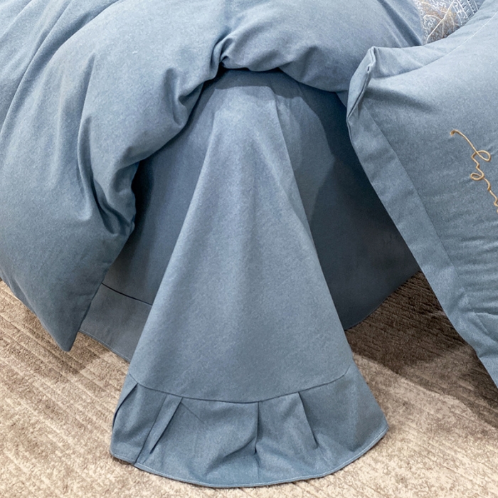 91家纺网 家纺一手货源 找家纺 涵宸 2022新款全棉铂金磨毛刺绣四件套-月息系列 月息-摩卡蓝