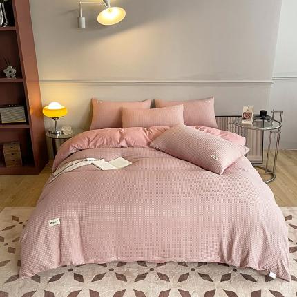 91家纺网 家纺一手货源 找家纺 海岛哥哥 2024新款华夫格四件套 华夫格-豆沙