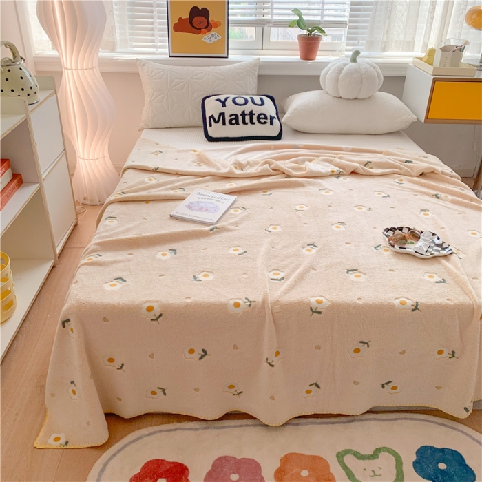 91家纺网 家纺一手货源 找家纺 蜜柚 2024新款立体锁边云朵绒印花毛毯四季毯 雏菊