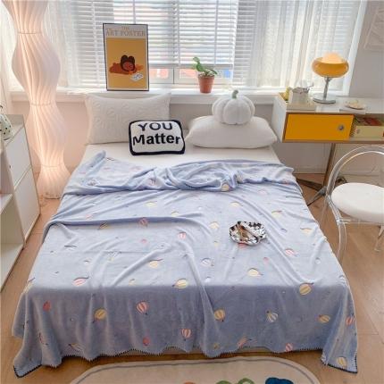 蜜柚 2024新款立体锁边云朵绒印花毛毯四季毯 蓝气球