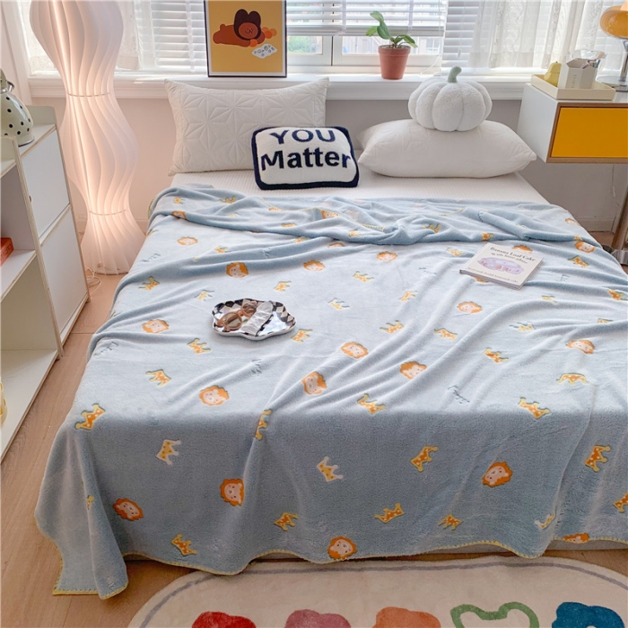 91家纺网 家纺一手货源 找家纺 蜜柚 2024新款立体锁边云朵绒印花毛毯四季毯 狮子王