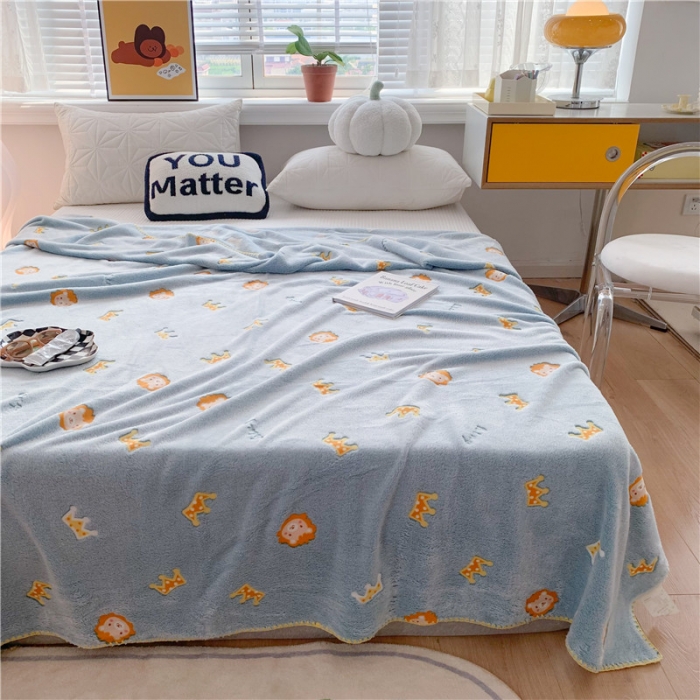 91家纺网 家纺一手货源 找家纺 蜜柚 2024新款立体锁边云朵绒印花毛毯四季毯 狮子王