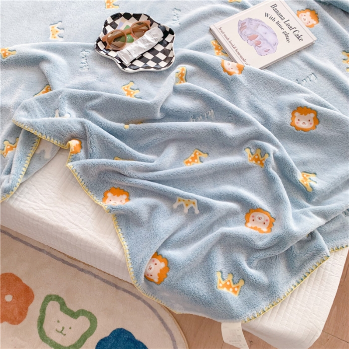 91家纺网 家纺一手货源 找家纺 蜜柚 2024新款立体锁边云朵绒印花毛毯四季毯 狮子王