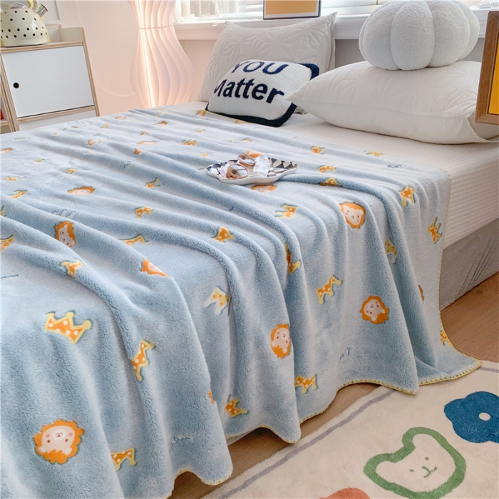 91家纺网 家纺一手货源 找家纺 蜜柚 2024新款立体锁边云朵绒印花毛毯四季毯 狮子王