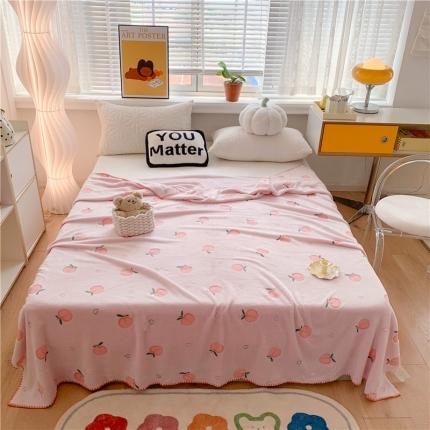 蜜柚 2024新款立体锁边云朵绒印花毛毯四季毯 桃气满满