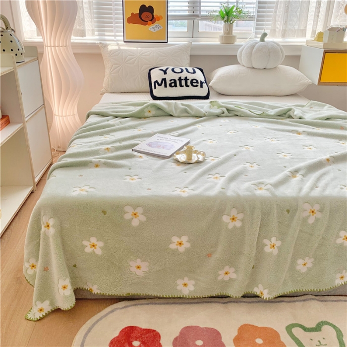 91家纺网 家纺一手货源 找家纺 蜜柚 2024新款立体锁边云朵绒印花毛毯四季毯 向阳花开