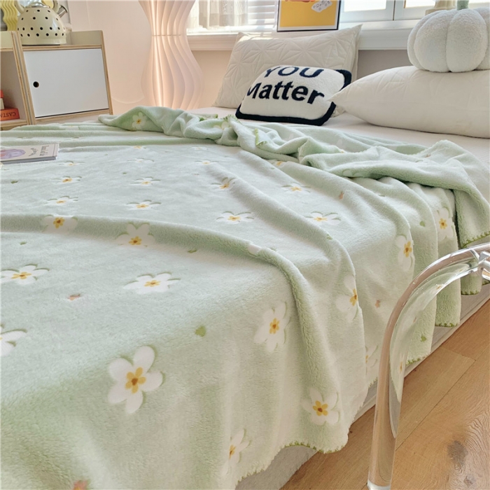 91家纺网 家纺一手货源 找家纺 蜜柚 2024新款立体锁边云朵绒印花毛毯四季毯 向阳花开