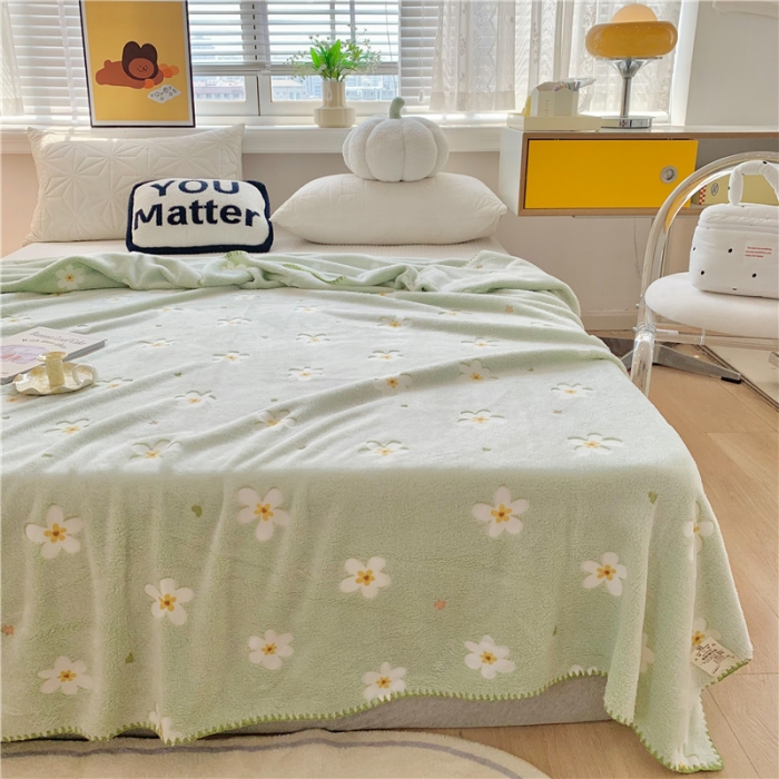 91家纺网 家纺一手货源 找家纺 蜜柚 2024新款立体锁边云朵绒印花毛毯四季毯 向阳花开