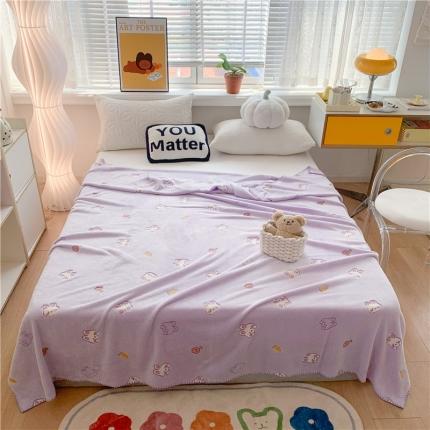 蜜柚 2024新款立体锁边云朵绒印花毛毯四季毯 可爱兔