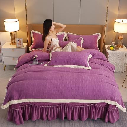 雪夫人 2022新款雕花牛奶绒床盖四件套款 卡罗娜-魅力紫